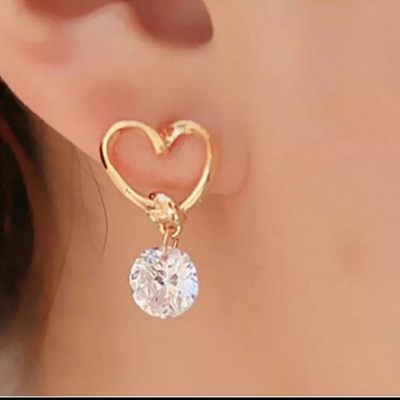 Heart & CZ, rose gold earrings - Picture 3 of 5